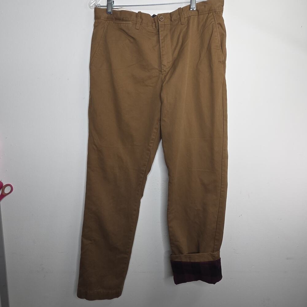 J.Crew 770 Straight Chino Pants Mens 33x30 Brown Flannel Lined Preowned Excelle
